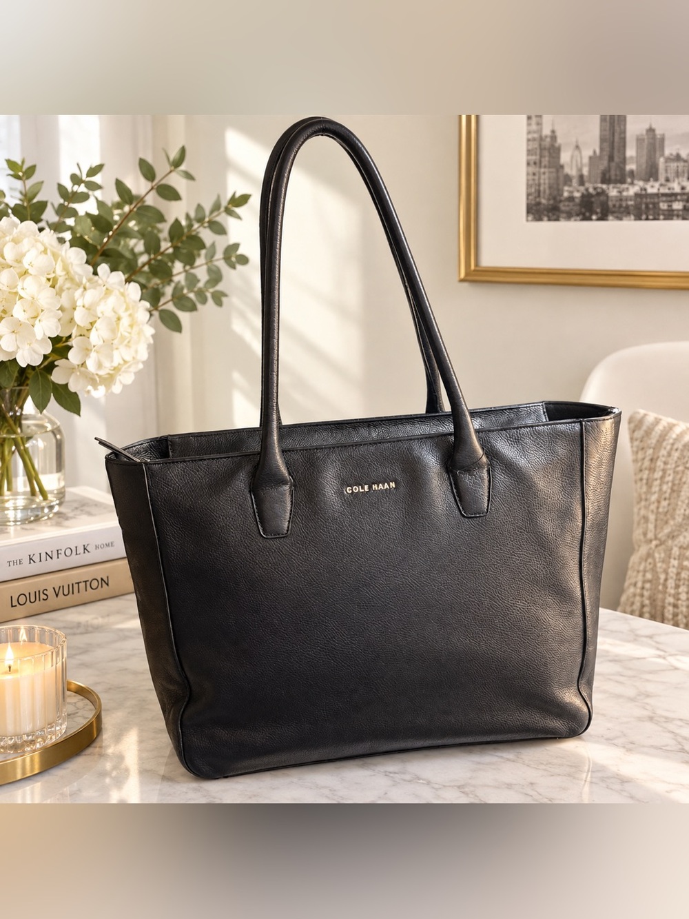 Cole Haan Black Pebbled Leather Tote Bag - EUC